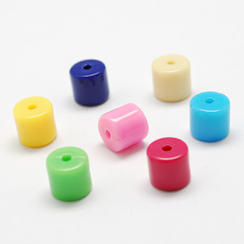 Solid Colour Acrylic Beads, Column, Mixed Color, 8x8x8mm, Hole: 2mm, about 1075pcs/500g