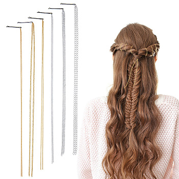 6Pcs 6 Styles Stainless Steel Punk Tassel Hair Clips Hair Extension Chain Clasps, Hair Bobby Pins Barrette, Ponytails Decorative Headwear for Party Women Girl, Golden & Stainless Steel Color, 550mm, 1pc/style