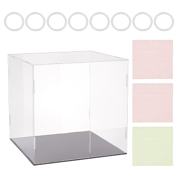 Rectangle Transparent Acrylic Minifigures Display Boxes with Black Base, for Models, Building Blocks, Doll Display Holders, Clear, 31x31x30.5cm