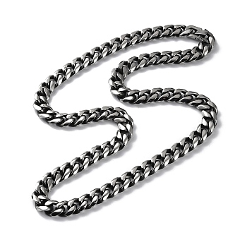 Ion Plating(IP) 304 Stainless Steel Cuban Link Chain Necklace, Antique Silver, 23.46 inch(59.6cm)