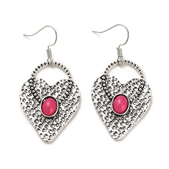 Heart with Ring Resin Dangle Earrings, Zinc Alloy Long Drop Earrings for Women, Antique Silver, 50x25mm
