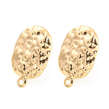 Rack Plating Brass Stud Earring Findings, with Horizontal Loops, Textured Oval, Real 18K Gold Plated, 19x12mm, Hole: 1.4mm, Pin: 0.8mm