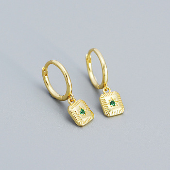 Square with Star 925 Sterling Silver Pave Green Cubic Zirconia Hoop Dangle Earrings for Women, Golden