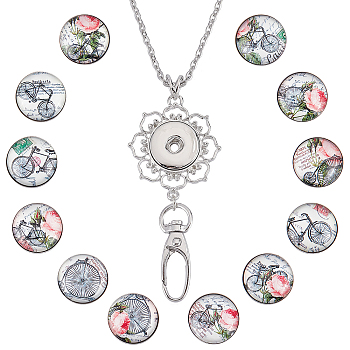 DIY Necklaces Making Kit, Including Platinum Plated Brass Jewelry Snap Buttons, Alloy Snap Pendant Making, with Swivel Clasps, 304 Stainless Steel Cable Chains Necklaces, Bicycle Pattern, Button: 18.5x9mm, 12Pcs