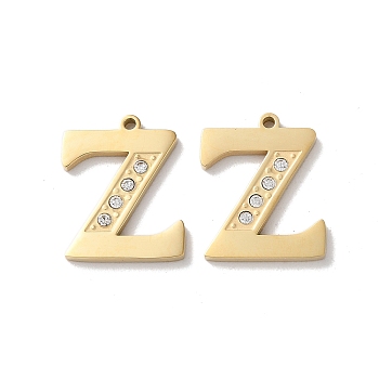 Real 14K Gold Plated 304 Stainless Steel Pendants, with Rhinestone, Letter Z, 18x15x2mm, Hole: 1.2mm