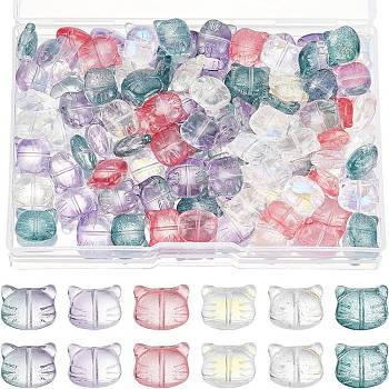 Nbeads 120Pcs 6 Colors Transparent Glass Beads, for Jewelry Making, Cat, Mixed Color, 12.5x14x6.5mm, Hole: 1mm, 20Pcs/color