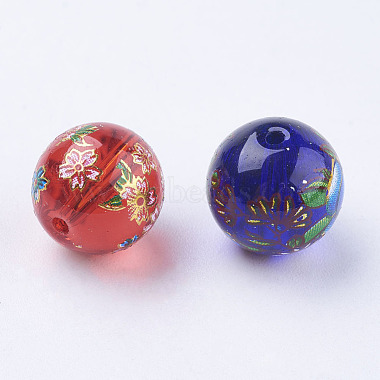 Flower Picture Printed Glass Beads(GLAA-E399-12mm)-2
