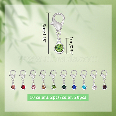 20Pcs 10 Colors Alloy Glass Pendant Stitch Markers(HJEW-NB00036)-2