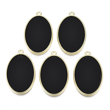Light Gold Black Oval Alloy+Acrylic Pendants