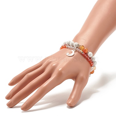 Pulsera de varias vueltas con dije de luna y estrella(BJEW-TA00033-01)-3