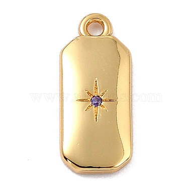 Real 18K Gold Plated Mauve Octagon Brass+Cubic Zirconia Charms
