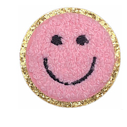 Flat Round with Smiling Face Computerized Towel Embroidery Cloth Iron on/Sew on Patches, Chenille Appliques, Costume Accessories, Flamingo, 50mm(SMFA-PW0001-54D)