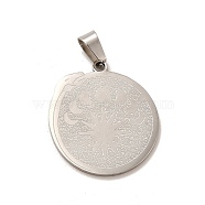 Non-Tarnish 304 Stainless Steel Pendants, Flat Round with Snake & Moon Phase Charm, Stainless Steel Color, 28x24.5x1.5mm, Hole: 5x7.5mm(STAS-B037-04P)