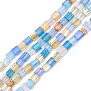Transparent Glass Beads Strands, Rainbow Plated, Tube, Mixed Color, 3~5.5x3.5~4x3.5~4mm, Hole: 1.2mm, about 98~99pcs/strand, 15.35 inch~15.55 inch(39~39.5cm)(GLAA-N047-02)