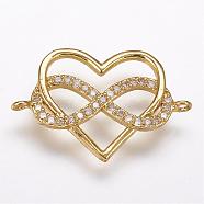 Brass Micro Pave Cubic Zirconia Links, Heart and Infinity, Polyamory Charm, Golden, 15x22.5x2mm, Hole: 1mm(ZIRC-G095-43G)
