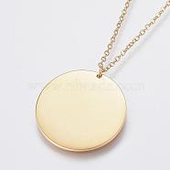 304 Stainless Steel Pendant Necklaces, with Lobster Clasps, Flat Round, Golden, 15.75 inch(40cm), 1.2mm, Pendant: 21x1mm(NJEW-I218-04G)
