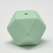 Food Grade Eco-Friendly Silicone Beads, Chewing Beads For Teethers, DIY Nursing Necklaces Making, Faceted Cube, Pale Turquoise, 14x14x14mm, Hole: 2mm(SIL-Q009B-38)