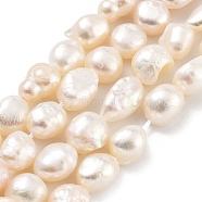 Natural Cultured Freshwater Pearl Beads Strands, Two Sides Polished, Grade 3A, White, 7~8mm, Hole: 0.6mm, about 20~22pcs/strand, 7.28''(18.5cm)(PEAR-P062-28B)