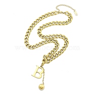 Ion Plating(IP) 304 Stainless Steel Letter B Pendant Cuban Link Chain Necklaces for Women, Real 18K Gold Plated, 16.93 inch(43cm)(NJEW-U016-01G)