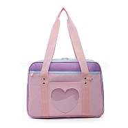 Nylon Shoulder Bags, Rectangle Women Handbags, with Zipper Lock & Heart Clear PVC Windows, Flamingo, 36x26x13cm(ZXFQ-PW0001-017A)