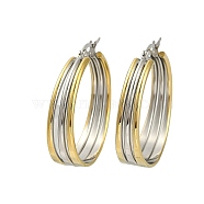 PVD Vacuum Plating 201 Stainless Steel Split Hoop Earrings for Women, with 304 Stainless Steel Pins, Round Ring, Golden & Stainless Steel Color, 36x8mm(EJEW-F345-13GP)