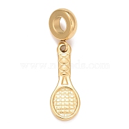 304 Stainless Steel European Dangle Charms, Large Hole Pendants, Tennis Racket, Golden, 32mm, Hole: 4mm, Tennis Racket: 21.5x8x2mm(STAS-I194-22G)
