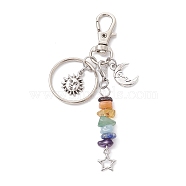 Tibetan Style Alloy Keychains, with Chakra Gemstone Chip Beads and Alloy Swivel Lobster Claw Clasps, Moon, 9.7cm(KEYC-JKC00718-02)