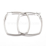 Iron Hoop Earrings, Square, Platinum, 56x55.5x5mm, Pin: 0.8mm(EJEW-TAC0009-06P)