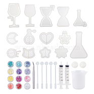 DIY Quicksand Jewelry Making, with Silicone Molds, Shaker Molds Glitter Sequins, 304 Stainless Steel Beading Tweezers, Measuring Cup, Latex Finger Cots, Dispensing Syringe and Plastic Stirring Rod, White, 132x9.6x2mm(DIY-PH0026-44)