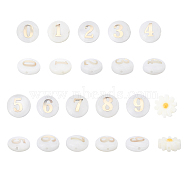 22Pcs 10 Style Natural Freshwater Shell Beads, with Golden Plated Brass Metal Embellishments, Flat Round with Number & Flower, Flat Round, 2pcs/style(SHEL-AR0001-04)