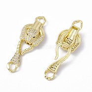 Rack Plating Brass Micro Pave Clear & Black Cubic Zirconia S-Hook Clasps, Long-Lasting Plated, Cadmium Free & Lead Free, Leopard, Real 18K Gold Plated, 47.5mm, Hole: 4mm, Leopard: 23.5x16x8mm, Clasp: 28x11.5x3.5mm(ZIRC-C041-17G)