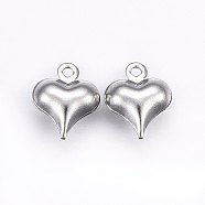 304 Stainless Steel Charms, Puffed Heart, Stainless Steel Color, 11x9x4mm, Hole: 1.2mm(STAS-E438-24P)