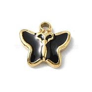 304 Stainless Steel Black Enamel Charms, Butterfly Charm, Real 14K Gold Plated, 7x4.5x2mm, Hole: 1mm(STAS-L022-439G-01)