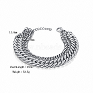 Non-Tarnish Stainless Steel Double-layered Cuban Link Chain Bracelets for Women, Stainless Steel Color, 7-1/8 inch(18cm)(FV2472-1)