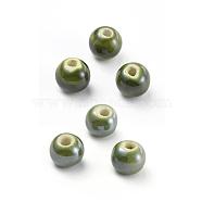 Handmade Porcelain Beads, Pearlized, Round, Olive, 10mm, Hole: 2~3mm(PORC-D001-10mm-11)