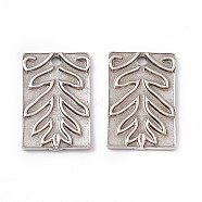 Rack Plating Tibetan Style Alloy Pendants, Rectangle with Leaf, Antique Silver, 28.5x18.5x2mm, Hole: 2.5mm(PALLOY-D013-05AS)