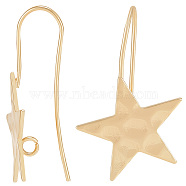 20Pcs Brass Star Earring Hooks, with Vertical Loops, Nickel Free, Real 18K Gold Plated, 31.5x20mm, Hole: 2mm, 18 Gauge, Pin: 1mm(KK-BBC0004-88)