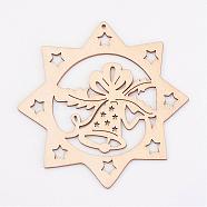 Undyed Wooden Pendants, Eight Pointed Star, for Christmas Theme, Antique White, 100x100x2.5mm, Hole: 2mm(WOOD-K005-16)