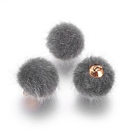 Handmade Plush Cloth Fabric Covered, with CCB Plastic Findings, Round, Golden, Dark Gray, 17x15mm, Hole: 1.5mm(FIND-P029-C03)