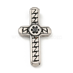 304 Stainless Steel Pendants, with Jet Rhinestone, Cross Charm, Stainless Steel Color, 33x17.5x5mm, Hole: 3mm(STAS-F307-02P)