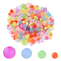80G 4 Styles Transparent Acrylic Ball Beads, Frosted Style, Round, Mixed Color, 6~12mm, Hole: 1~2mm, 20g/style(FACR-FS0001-02)