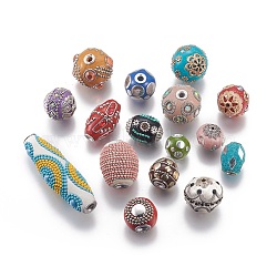 Handmade Indonesia Beads, with Metal Findings, Mixed Shapes, Mixed Color, 14~24x14~60mm, Hole: 1.4~4mm(IPDL-P004-02-M)