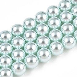 Glass Pearl Beads Strands, Round, Light Cyan, 12mm, Hole: 0.8mm, about 35pcs/strand, 16.14''(41cm)(HY-G002-01F-12)