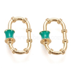 Brass Enamel Screw Carabiner Lock Charms, for Necklaces Making, Long-Lasting Plated, Oval, Real 18K Gold Plated, 19x12.6x2.6mm, Screw: 4.7x5mm(KK-L006-002G)