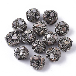 Polymer Clay Rhinestone Beads, with Shell Chips, Round, Thistle, 16~18mm, Hole: 1.6mm(RB-S055-23G)