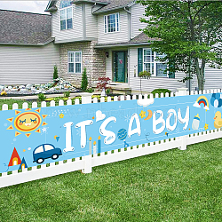 Polyester Hanging Banners Children Birthday, Birthday Party Idea Sign Supplies, It's A Boy, Sky Blue, 300x50cm(AJEW-WH0190-006)