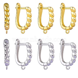 4 Pairs 2 Colors Brass Hoop Earring Findings, Latch Back, Lead Free & Cadmium Free, Platinum & Golden, 18.5x12x3mm, Hole: 1.2mm, Pin: 1mm, 2 Pairs/color(ZIRC-SZ0005-05)