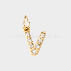 Stainless Steel Cubic Zirconia Pendants with Jump Rings, Real 14K Gold Plated, Long-Lasting Plated, Letter V, 8mm(X-FIND-PW0024-08V)