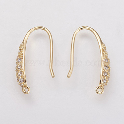 Brass Micro Pave Cubic Zirconia Earring Hooks, with Horizontal Loop, Real 18K Gold Plated, 19.5x3x9mm, Hole: 1mm, Pin: 1mm(X-KK-F731-05G)