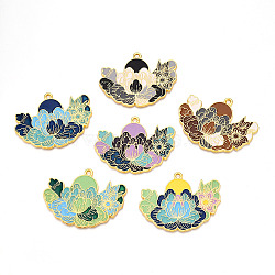 Rack Plating Alloy Enamel Big Pendants, Cadmium Free & Nickel Free & Lead Free, Flower Charms, Golden, Mixed Color, 41x54x2mm, Hole: 2.5mm(ENAM-N056-395-G)